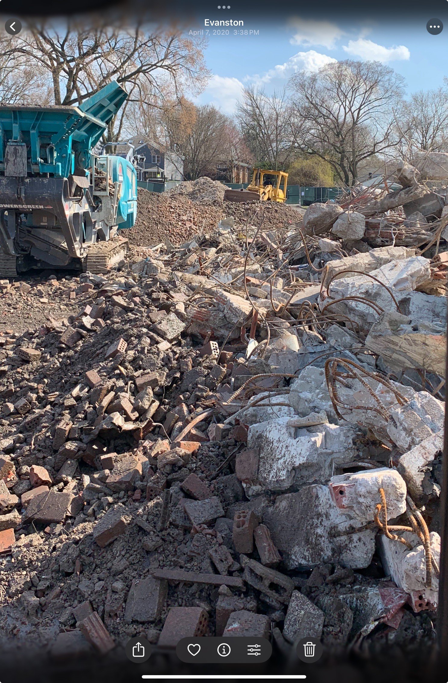 Demolition rubble being processed