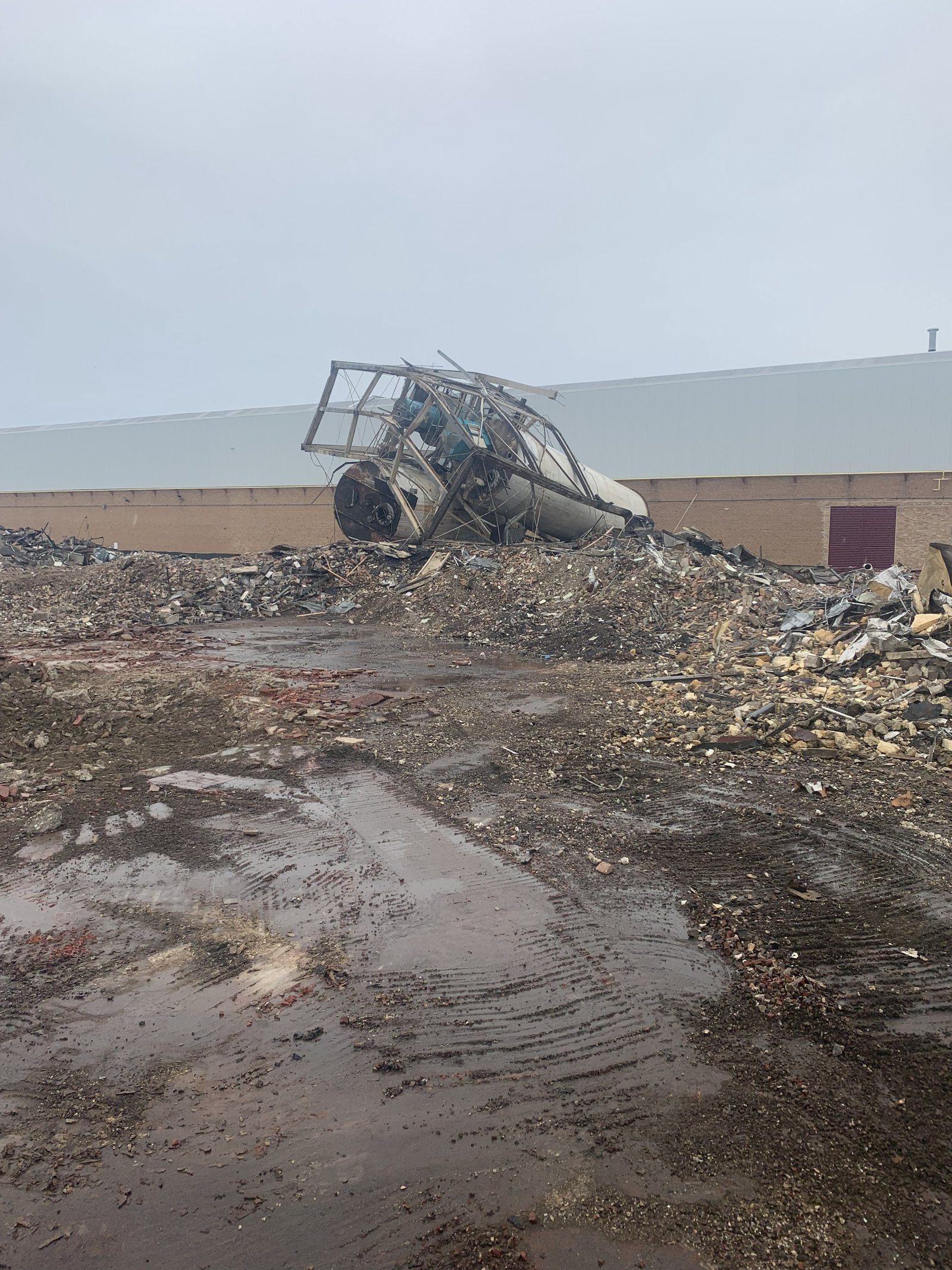 Industrial silo demolition site